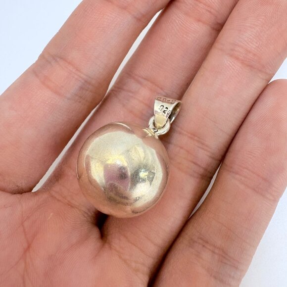 VTG Solid Sterling Silver 925 Ball Bead Sphere Pendant Size 0.75" Length - Picture 4 of 7